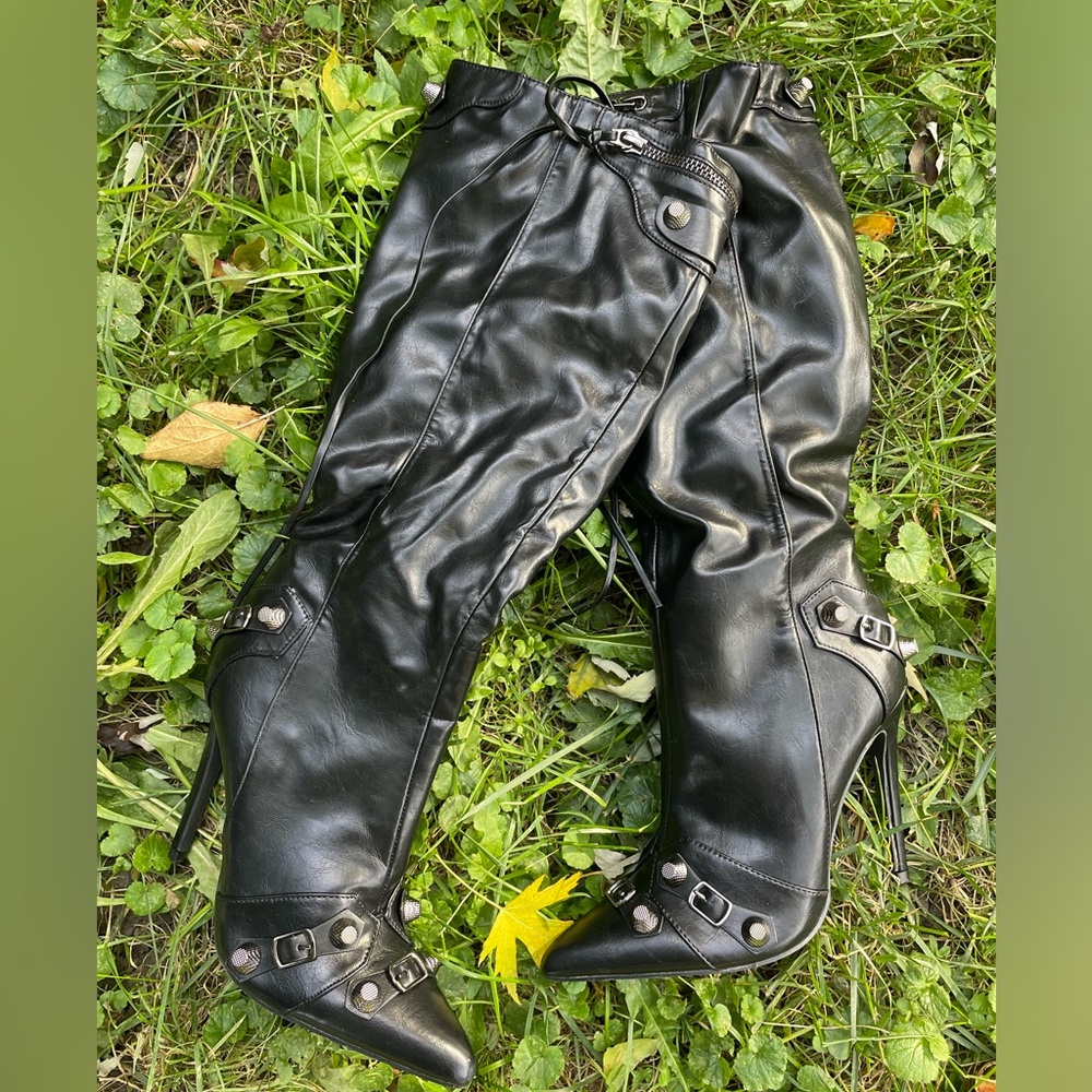 Nasty Gal BRAT Black Mid Calf Studded Boots